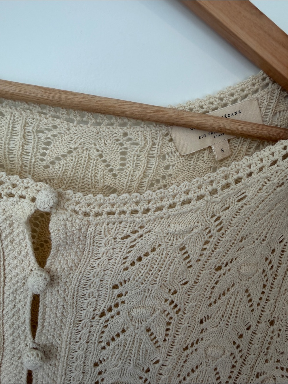 Sezane Cream Crochet Knit Short Sleeve Cardigan MILANE cream - Picture 2 of 5